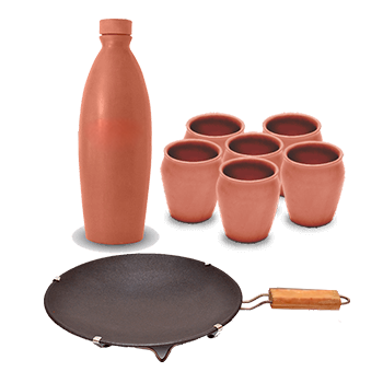 NonStick Tawa With Handle(9 Inch),Glass Set(6 Piece),Water Bottle(1 Liter)