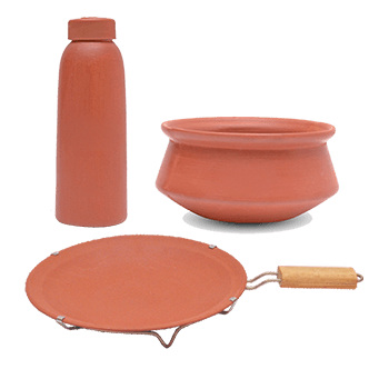Simple Tawa with handle (9 inch),Handi (1 ltr),Water bottle (300 ML) - Combo Offers