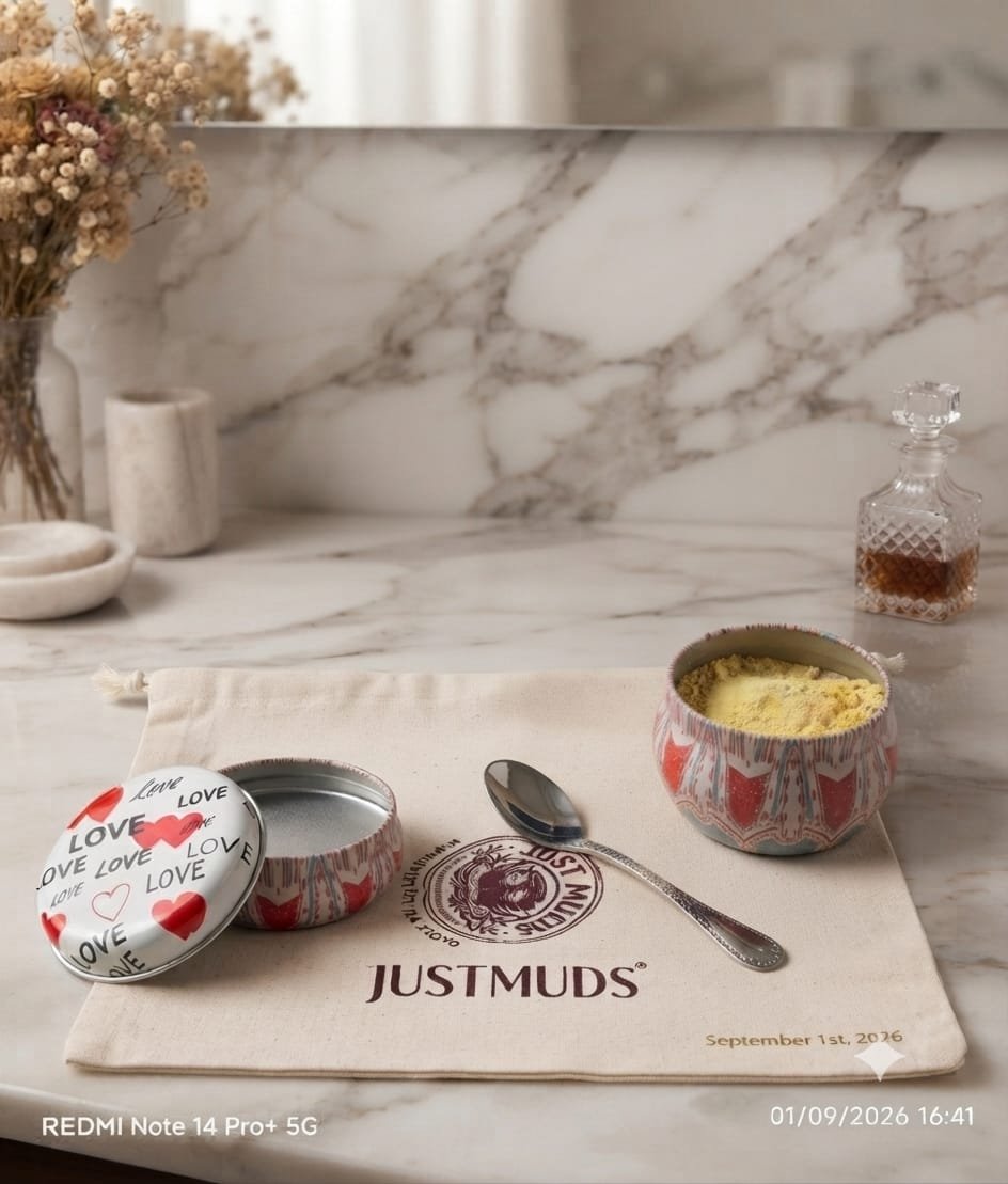 Justmuds only face pack along with Ahethetic spoon